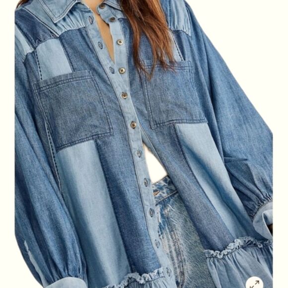 FREE PEOPLE Sun Burst Denim Mini Dress Size XSMALL - Picture 9 of 16